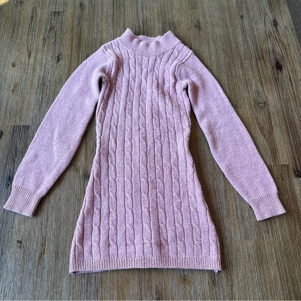 3/27$ Cozy Pink Cable Knit Kids Long Sleeve Sweater Dress size S (7/8)